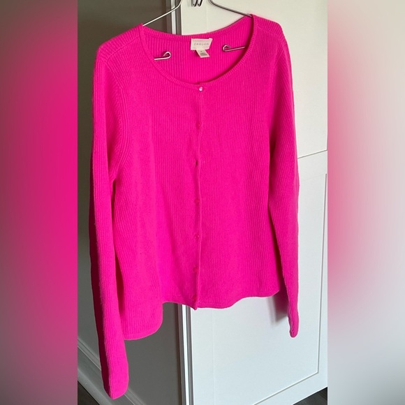 Caslon Wool Cashmere Hot Pink Long Sleeve Button Down Cardigan Women’s XL - Picture 9 of 12